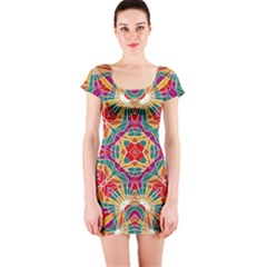 Multicolor Geometric Print Short Sleeve Bodycon Dress by dflcprintsclothing