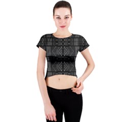 Black And White Tribal Print Crew Neck Crop Top by dflcprintsclothing