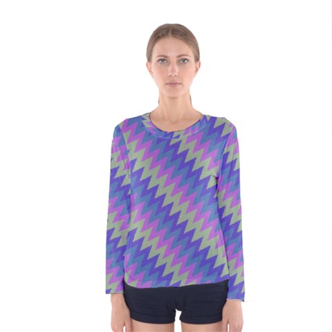 Diagonal Chevron Pattern Women Long Sleeve T-shirt by LalyLauraFLM
