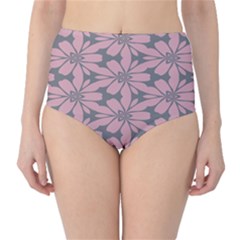 Pink Flowers Pattern High-waist Bikini Bottoms