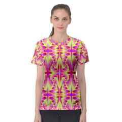 Pink And Yellow Rave Pattern Women s Sport Mesh Tee