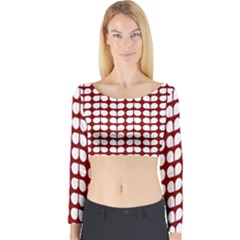 Red And White Leaf Pattern Long Sleeve Crop Top by GardenOfOphir