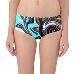 Abstract In Aqua, Orange, And Black Mid-waist Bikini Bottoms by digitaldivadesigns