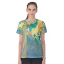 Abstract Flower Design in Turquoise and Yellows Women s Cotton Tees View1