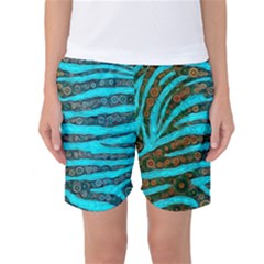 Turquoise Blue Zebra Abstract  Women s Basketball Shorts by OCDesignss