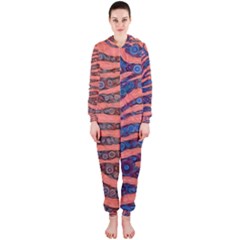 Florescent Orange Blue Zebra Abstract  Hooded Jumpsuit (ladies)  by OCDesignss