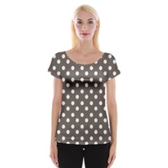 Brown And White Polka Dots Women s Cap Sleeve Top by GardenOfOphir