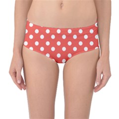 Indian Red Polka Dots Mid-waist Bikini Bottoms by GardenOfOphir