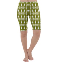 Olive Green Spatula Spoon Pattern Cropped Leggings by GardenOfOphir