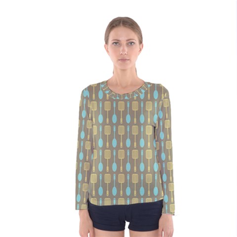 Spatula Spoon Pattern Women s Long Sleeve T-shirts by GardenOfOphir