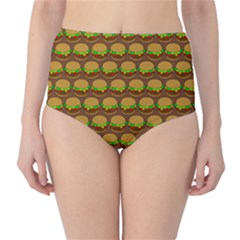 Burger Snadwich Food Tile Pattern High-waist Bikini Bottoms by GardenOfOphir