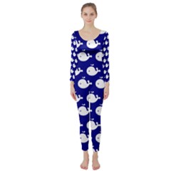 Cute Whale Illustration Pattern Long Sleeve Catsuit by GardenOfOphir