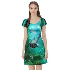 Wonderful Dolphin Short Sleeve Skater Dresses by FantasyWorld7