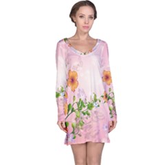 Beautiful Flowers On Soft Pink Background Long Sleeve Nightdresses by FantasyWorld7