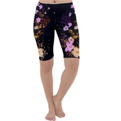 Awesome Flowers With Fire And Flame Cropped Leggings by FantasyWorld7