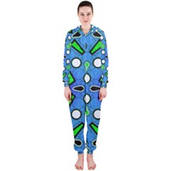 Florescent Blue Green Abstract  Hooded Jumpsuit (ladies)  by OCDesignss