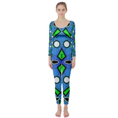 Florescent Blue Green Abstract  Long Sleeve Catsuit by OCDesignss