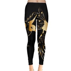 Beautiful Bird In Gold And Black Women s Leggings by FantasyWorld7
