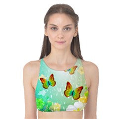 Flowers With Wonderful Butterflies Tank Bikini Top by FantasyWorld7