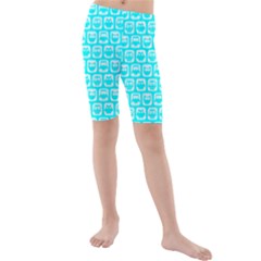 Aqua Turquoise And White Owl Pattern Kid s Swimwear by GardenOfOphir