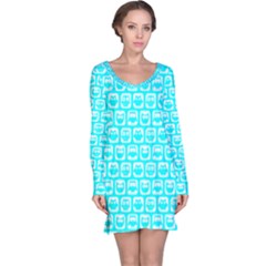 Aqua Turquoise And White Owl Pattern Long Sleeve Nightdresses by GardenOfOphir