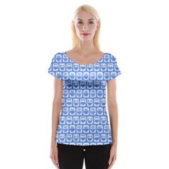 Blue And White Owl Pattern Women s Cap Sleeve Top by GardenOfOphir