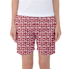 Red And White Owl Pattern Women s Basketball Shorts by GardenOfOphir