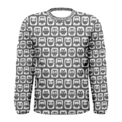 Gray And White Owl Pattern Men s Long Sleeve T-shirts by GardenOfOphir
