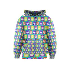 Colorful Whimsical Owl Pattern Kids Zipper Hoodies by GardenOfOphir