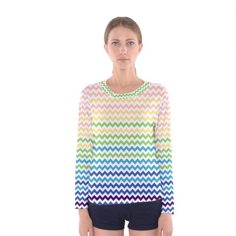 Pastel Gradient Rainbow Chevron Women s Long Sleeve T-shirts by CraftyLittleNodes