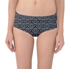 Silver Damask With Black Background Mid-waist Bikini Bottoms by CraftyLittleNodes