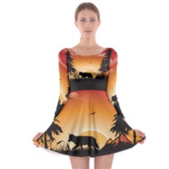 The Lonely Wolf In The Sunset Long Sleeve Skater Dress by FantasyWorld7