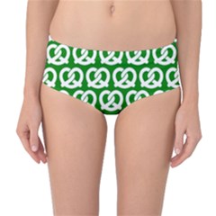 Green Pretzel Illustrations Pattern Mid-waist Bikini Bottoms by GardenOfOphir
