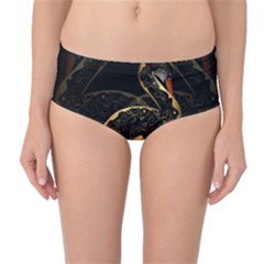 Wonderful Swan In Gold And Black With Floral Elements Mid-waist Bikini Bottoms by FantasyWorld7