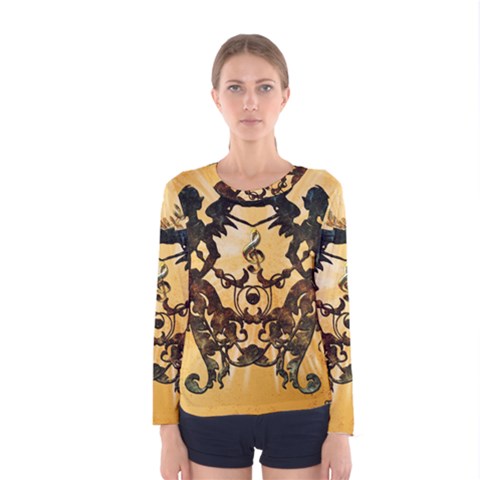 Clef With Awesome Figurative And Floral Elements Women s Long Sleeve T-shirts by FantasyWorld7
