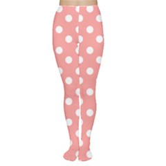 Coral And White Polka Dots Women s Tights by GardenOfOphir