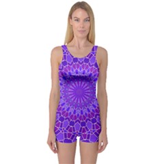 Purple Mandala One Piece Boyleg Swimsuit by LovelyDesigns4U