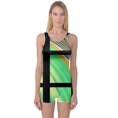 Black Window With Colorful Tiles One Piece Boyleg Swimsuit by digitaldivadesigns