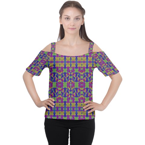 Ethnic Modern Geometric Patterned Women s Cutout Shoulder Tee by dflcprintsclothing
