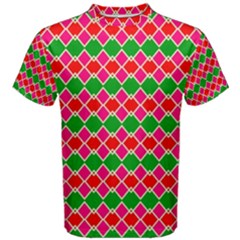 Red Pink Green Rhombus Pattern Men s Cotton Tee by LalyLauraFLM