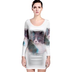 Cat Splash Png Long Sleeve Bodycon Dresses by infloence