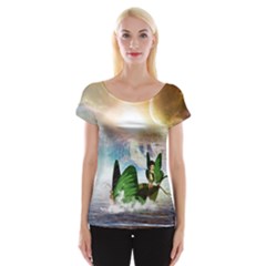 Cute Fairy In A Butterflies Boat In The Night Women s Cap Sleeve Top by FantasyWorld7