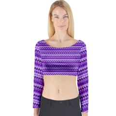 Purple Tribal Pattern Long Sleeve Crop Top by KirstenStar