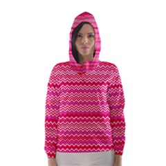 Valentine Pink And Red Wavy Chevron Zigzag Pattern Hooded Wind Breaker (women) by PaperandFrill