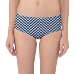 Blue And White Chevron Wavy Zigzag Stripes Mid-waist Bikini Bottoms by PaperandFrill