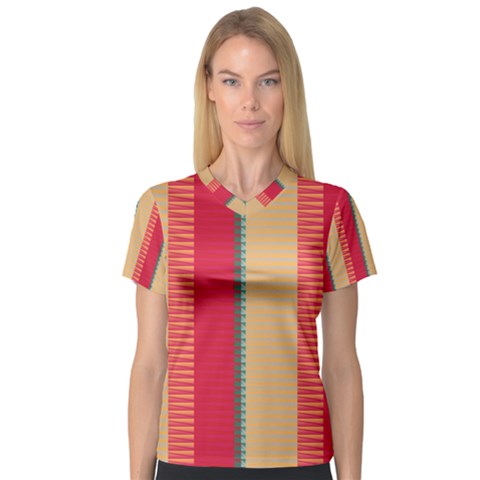 Stripes And Other Shapes Women s V-neck Sport Mesh Tee by LalyLauraFLM