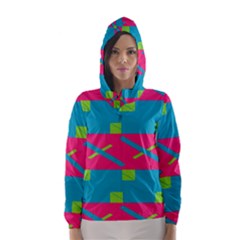 Rectangles And Diagonal Stripes Hooded Wind Breaker (women) by LalyLauraFLM