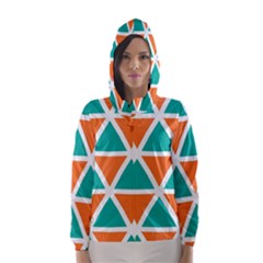 Orange Green Triangles Pattern Hooded Wind Breaker (women) by LalyLauraFLM