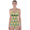 White blue triangles pattern Cut-Out One Piece Swimsuit View1