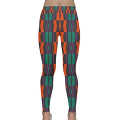 Green Orange Shapes Pattern Yoga Leggings by LalyLauraFLM